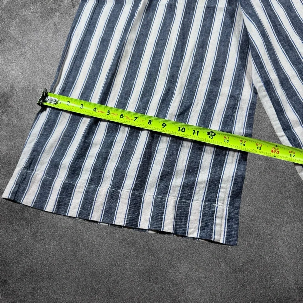 Madewell Huston Pull On Wide Crop Pants Blue Stripe Linen Blend Size L